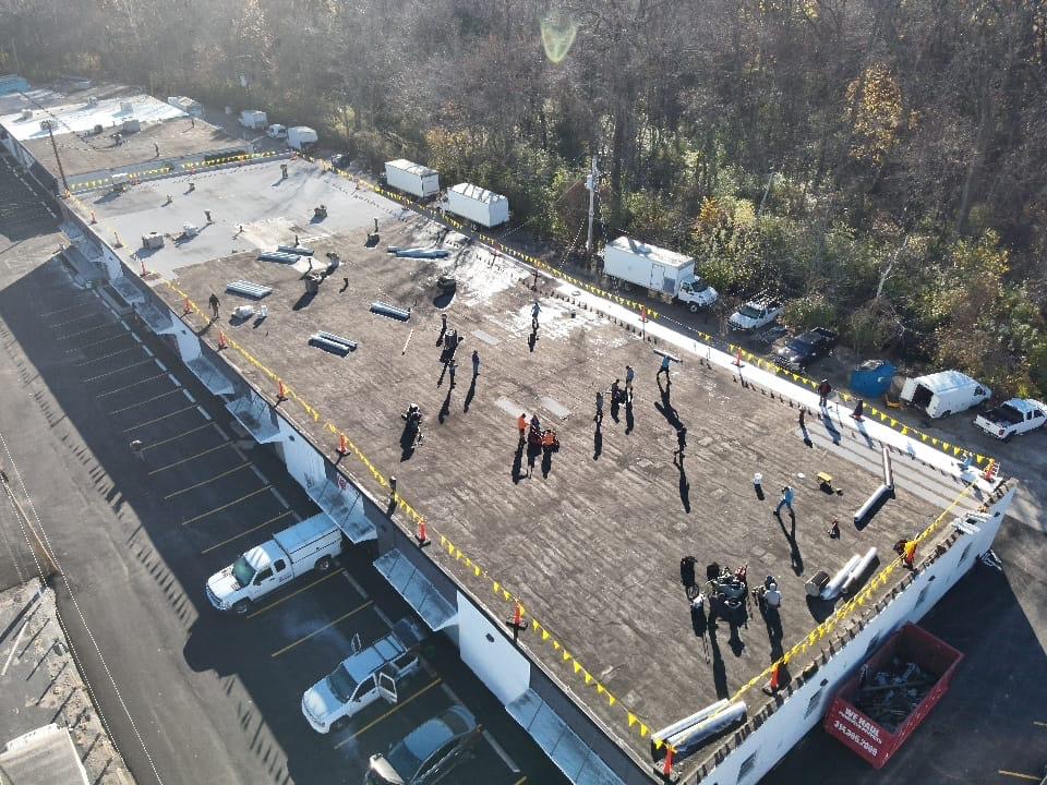 Amigo job site, in-progress roof work
